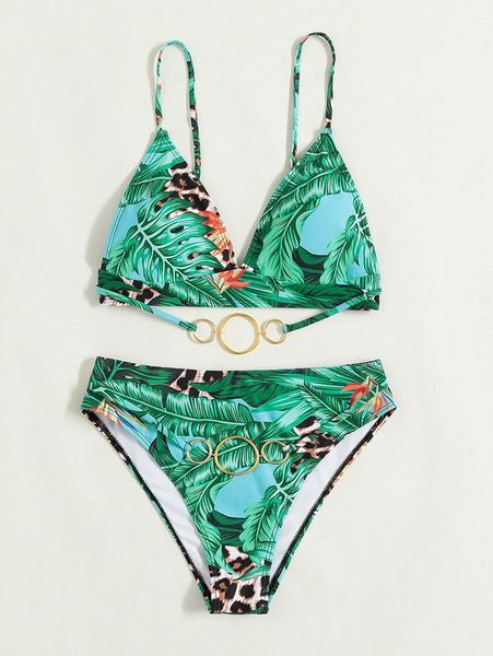 

plant print & leopard bikini swimsuit k3dz#, White;black