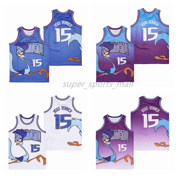 Jerseys de basquete de filme 15# ROAD RUNNER Sacramento White Fade Jersey