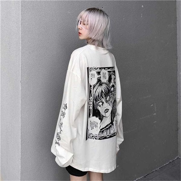 NiceMix Cartoon Horror Graphic T shirt Donna Carattere Stampa Punk allentato T-shirt giapponesi Pullover Top Harajuku Street Tees 210317