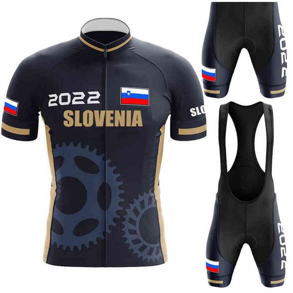 

slovenia national 2022 cycling jersey set summer mens bicycle clothing road bike shirts suit bicycle bib shorts mtb ropa maillot, Black