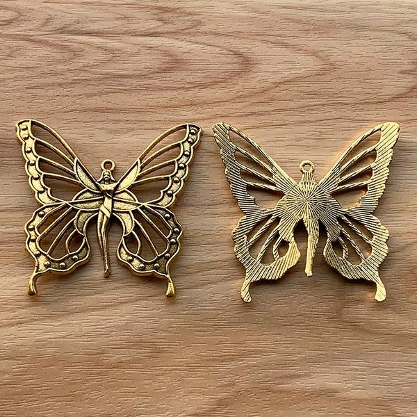 Pingente de colares pendentes peças tibetanas douradas de deusa grande nouveau Butterfly Fairy Charms para jóias de colar fazendo descobertas 57x59mmpe