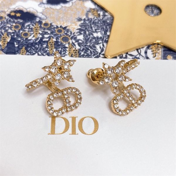 

shop 80% off clearance high-end version letter stars full of diamond earrings female surround light luxury fashion, Golden