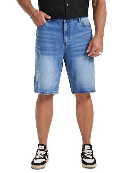 

extended sizes men ripped cat whisker denim shorts x1gt#, White;black