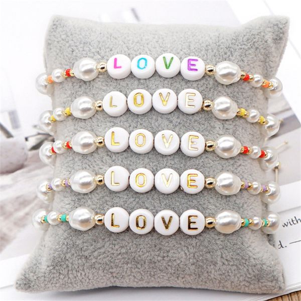 Bohemia LOVE lettres imitazione fili di perline braccialetto di perle gioielli tessuto braccialetto di design per donna nodo sudamericano bianco rosso giallo perline braccialetti regalo