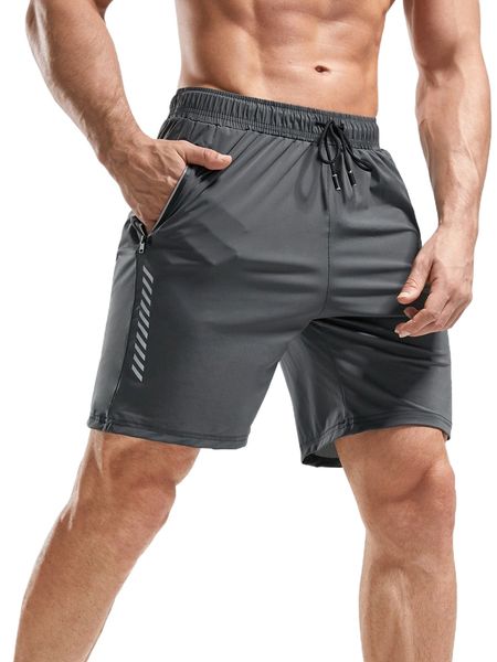 

men geo print drawstring waist zipper pocket sports shorts 75tx#, White;black