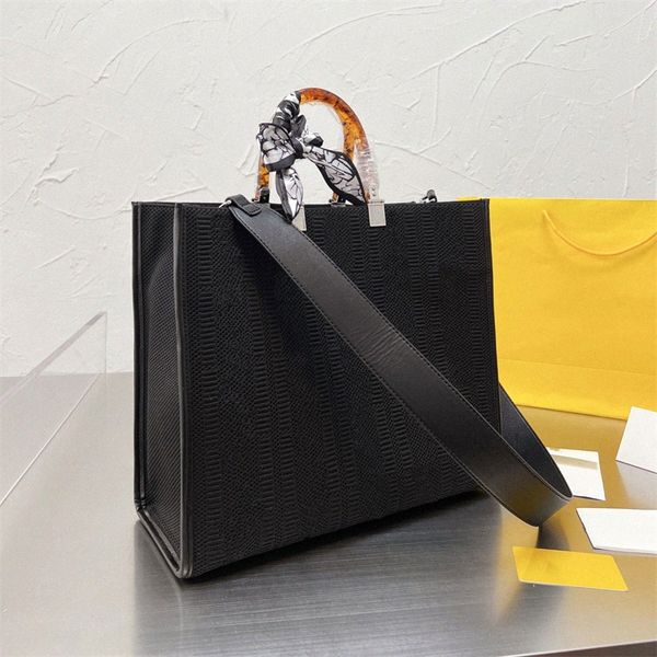 

sunshine tote bag large capacity package shopping bags women handbag genuine leather stiff handle fashion f letter removable crossbody strap