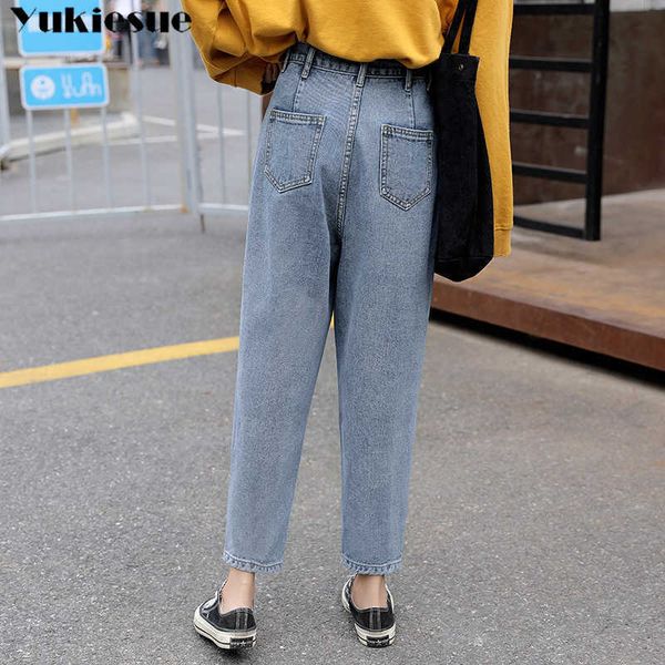 

vintage ladies boyfriend jeans for women mom high waisted blue casual harem trousers korean streetwear denim pants woman 210608