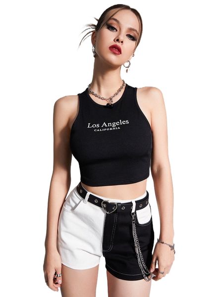 

letter graphic rib knit tank n1ki#, White