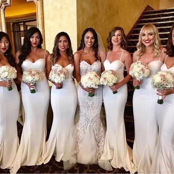2022 Spaghetti Straps de dama de honra Mermaid Setin Custom Made Plus Size Size Madden Honor Country Beach Wedding Party Wear vestidos