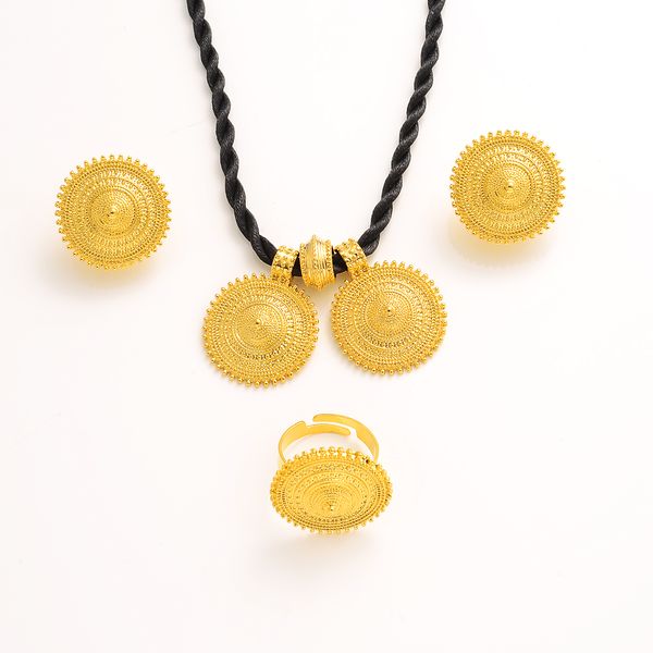 Эфиопские традиционные ювелирные украшения набор серьги ожерелья кольцо эфиопия тонкое твердое золото эритреа женская свадебная вечеринка
