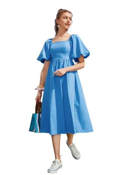 

square neck lantern sleeve dress a4lq#, Black;gray