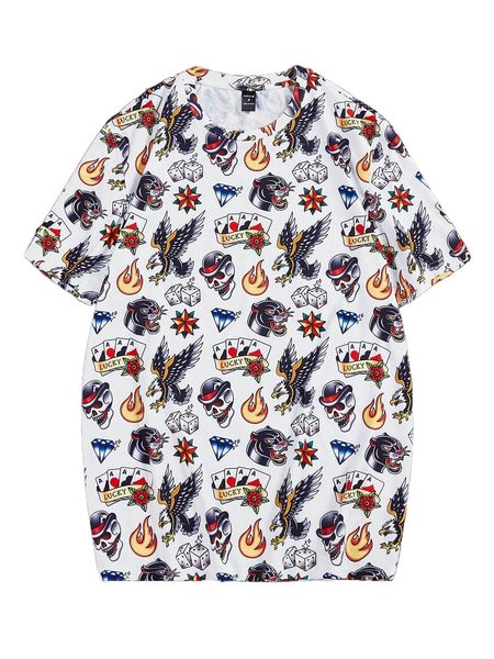 

x vecster men playing card & skull print tee w6yu#, White;black
