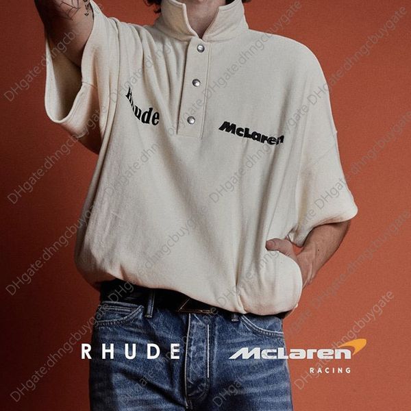 

designer tshirt currency buster rhude polo shirt letter embroidery lapel pullover high street versatile casual short sleeve men and women, White;black