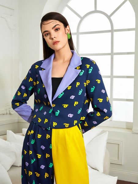 

x candy moth graphic print single button blazer k9ho#, White