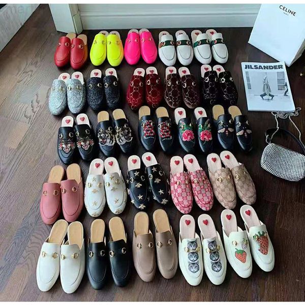 

sandals designer g family high version new style baotou embroidered half trailer single net red rear empty sandal outer wear women's fl, Black