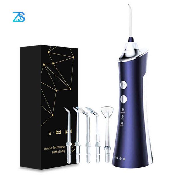 

[zs] portable smart electric oral irrigator water flosser dental usb rechargeable 150ml tank teeth cleaner 3 modes 5 nozzles jet 220510