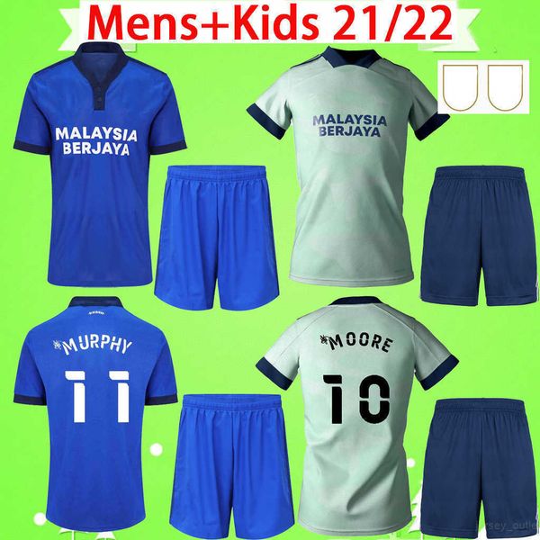

men kids kit 2021 2022 cardiff soccer jerseys boys sets city moore 21 22 home away blue green morrison ralls murphy hoilett leandro marlon, Black