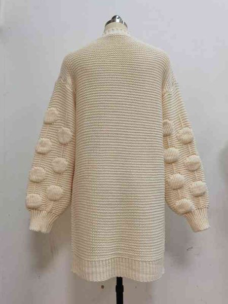 

pop board bubble lantern sleeve temperament commuter knitted cardigan sweater women's middle and long, White;black