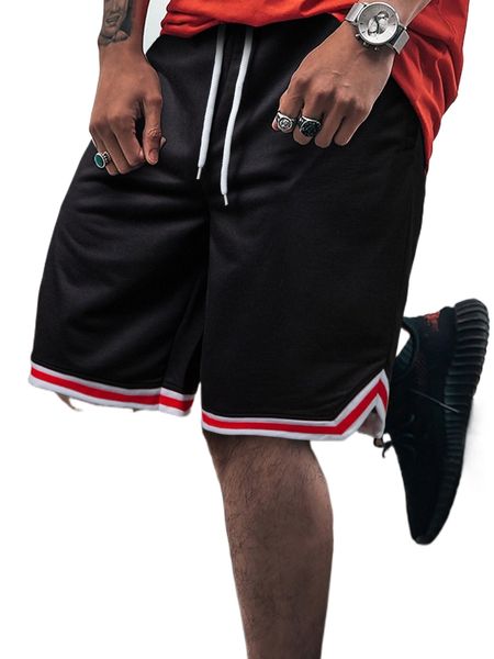 

men contrast striped trim drawstring waist shorts s9zd#, White;black