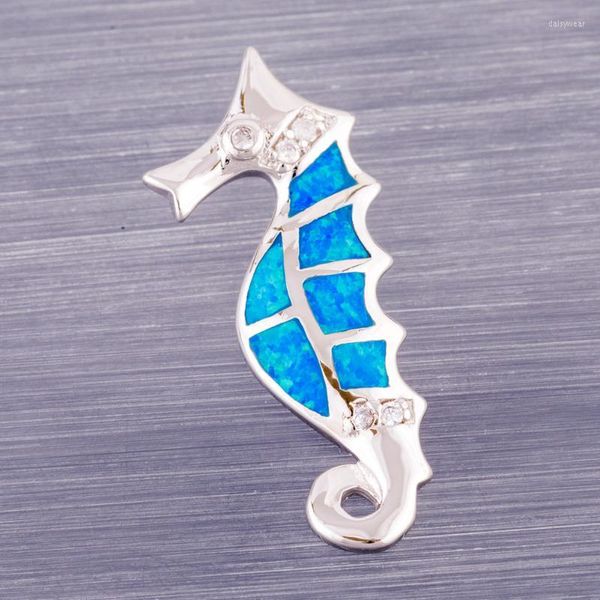 Подвесные ожерелья Seahorse Ocean Blue Fire Opal CZ Серебряные украшения для женщин на ожогах