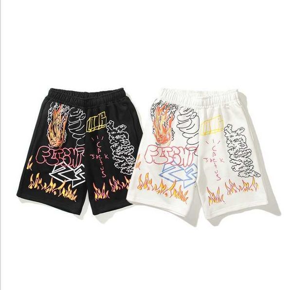 

design shorts flame graffiti casual fashion loose sports pants around the 2021 world, White;black