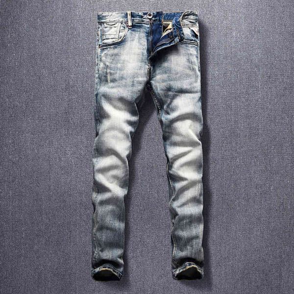 

men's jeans fashionable young men's used jeans washed elastic spring and autumn slim small straight pants trend 8c0b, Blue