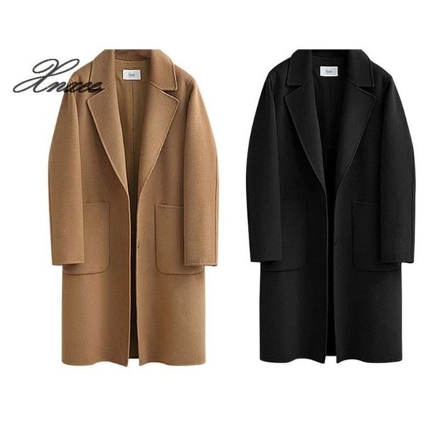 

women's casual woolen coat spring autumn large size loose blend winter jacket long sleeve plus size wool overcoats 5xl t200828, Black