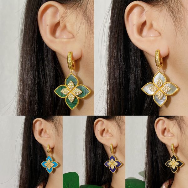 Ohrstecker Vierblättriges Kleeblatt Ohrstecker Designer Schmuck Gold Silber Perlmutt Grün Blumen Ohrring Gliederkette Damen Geschenk 0BT1