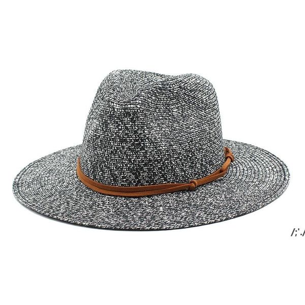 

panama jazz hat 2022 spring summer straw wide brim hats for women men sun protection cap woman man shade hat mens beach caps zze14007, Blue;gray