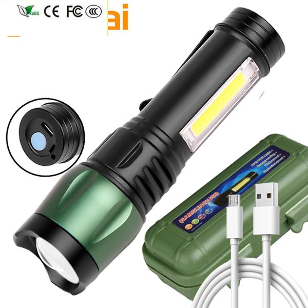 

new xp-g q5 usb rechargeable mini led flashlamp super bright 3 modes built-in battery flashlamp waterproof portable cob camping lamp