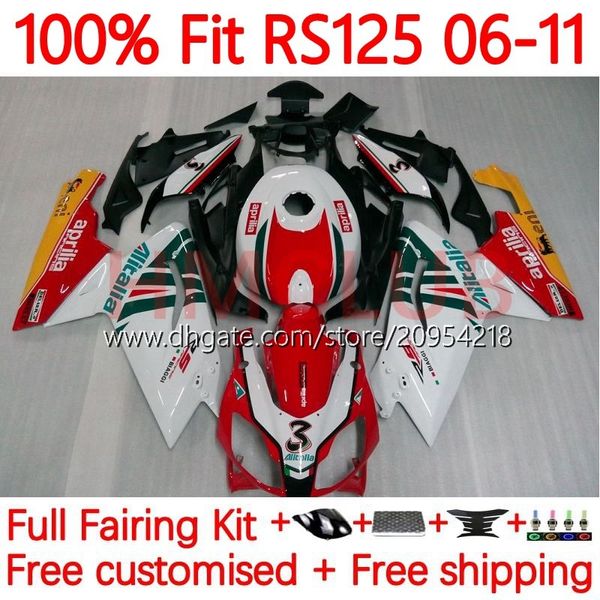 Внедрение корпус для Aprilia RS4 RS-125 RSV RS 125 RR 125RR 06-11 156NO.11 RSV-125 RSV125 RS125 R 06 07 08 09 10 11 RSV125RR 2006 2007 2009 2011 2011 Облажа Red White