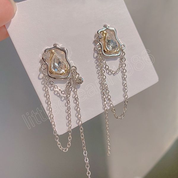 

luxury rhinestone crystal long tassel earrings for women exquisite flower butterfly dangle earrings party wedding jewelry, Silver