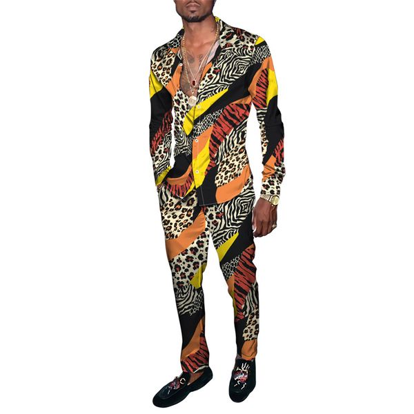 

mens casual shirt 3d personalized printing long-sleeved shirt trousers two-piece sets for summer 10 different leopard pattern multicolor art, White;black