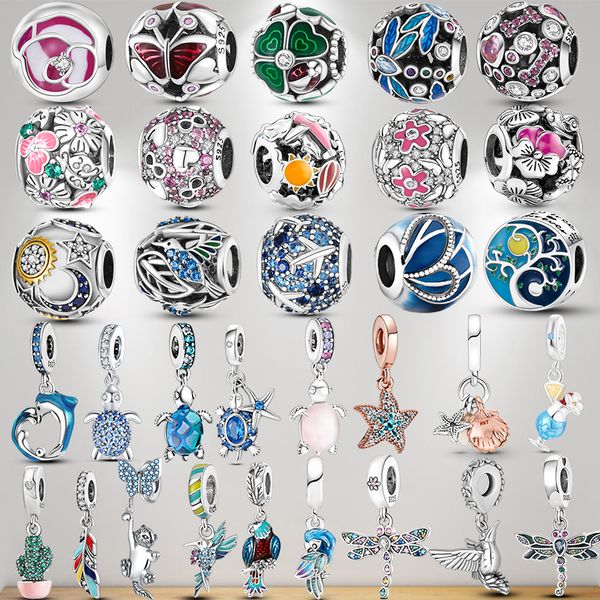 925 Pandora Charm Set orijinal kutu kaplumbağası yunus okyanusu Avrupa boncuk kolye takılar mücevher