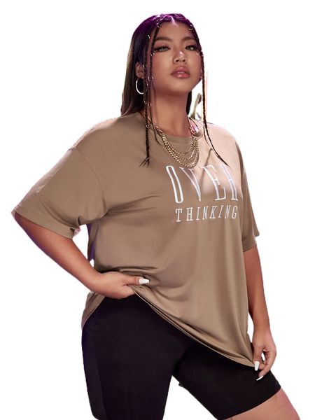 

plus letter embroidery drop shoulder tee v4wo#, Black