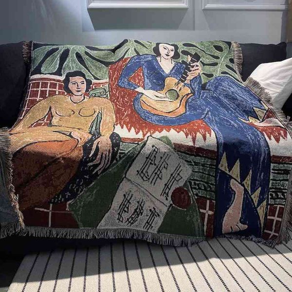 

casual blankets carpet decoration guitar woman matisse sofa leisure single tapestry blanket throw