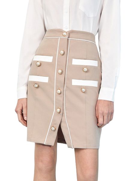 

x carina c button front split hem skirt t3lt#, Black