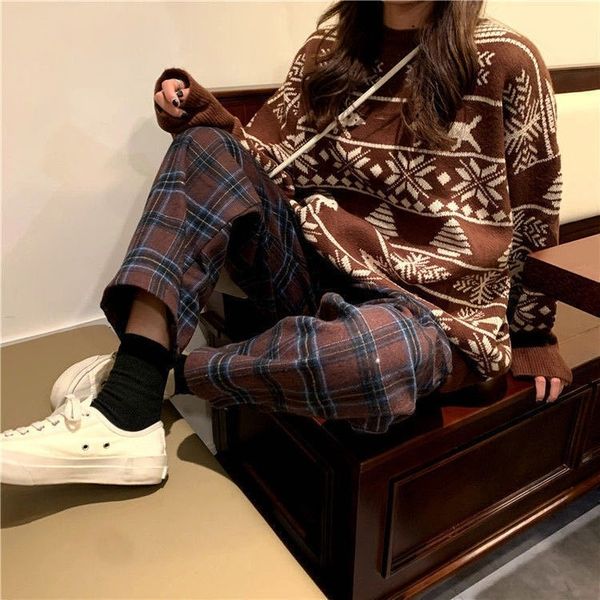

harajuku plaid pants for women trousers streetwear woman harem pants autumn ladies causal pants stacked leggings goth, Black;white
