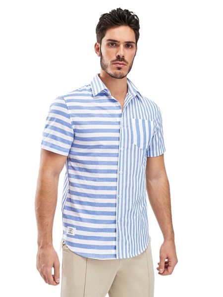 

men striped patched pocket shirt 16tk#, White;black