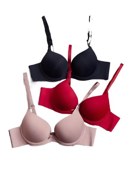 

3pack microfiber solid underwire push up bra set r68u#, Black;red