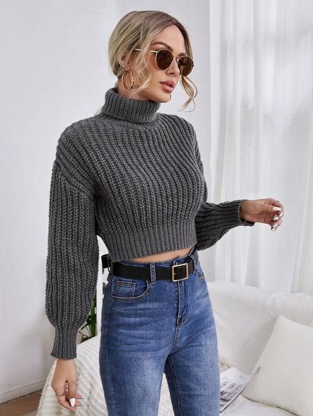 

turtle neck drop shoulder sweater s32o#, White;black