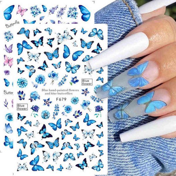 

5d nail decal and sticker butterfly color simple spring flower diy nails for stickers nail art watermark manicure decor y220408, Black