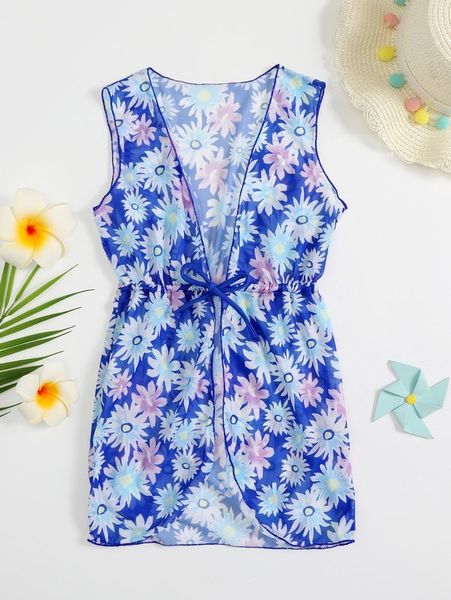 

toddler girls floral print tie front kimono she, White;black