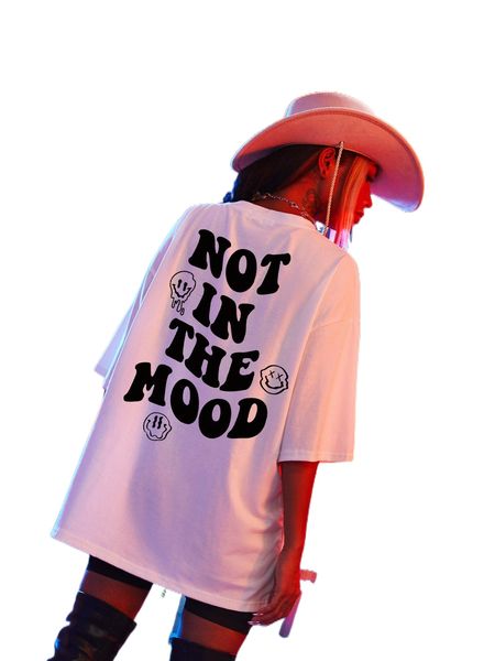 

letter & expression print drop shoulder tee t7zj#, White