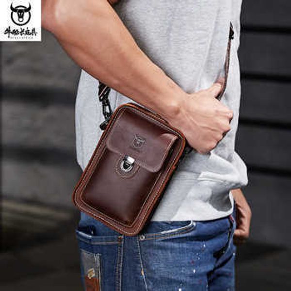 

hbpcrazy horse leather men's leather casual belt mobile phone waist bag head layer cow multi-function single shoulder messenger