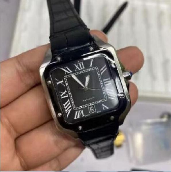 

men fashion watch classic square design stainless steel mens watches automatic movement glide sweep move wristwatches clock 02-6, Slivery;brown