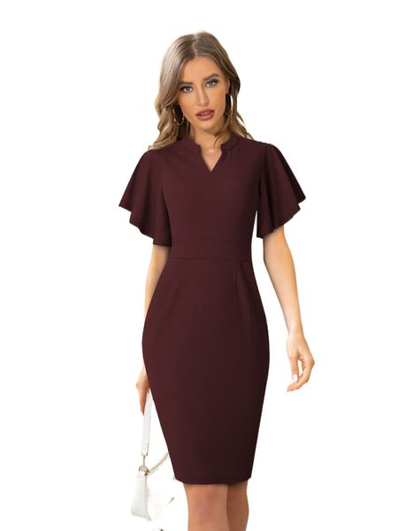 

notch neck butterfly sleeve dress 448c#, Black;gray