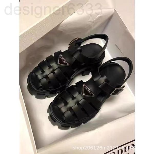 

sandals designer high version p home summer triangular hollow woven serrated thick soled sandals women's bag head roman shoes 1wj0, Black