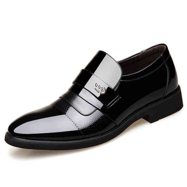 HBP Invisible Inner Heighting Dress Shoes Men's Shoes Pointed Bright Leather Business Dress Casual Wedding 220729