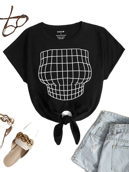 

geo print tie hem tee w94h#, White